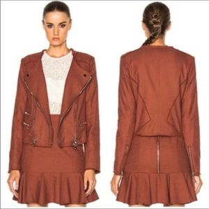 New Veronica Beard Stevie Fringe Moto Jacket Terracotta 6